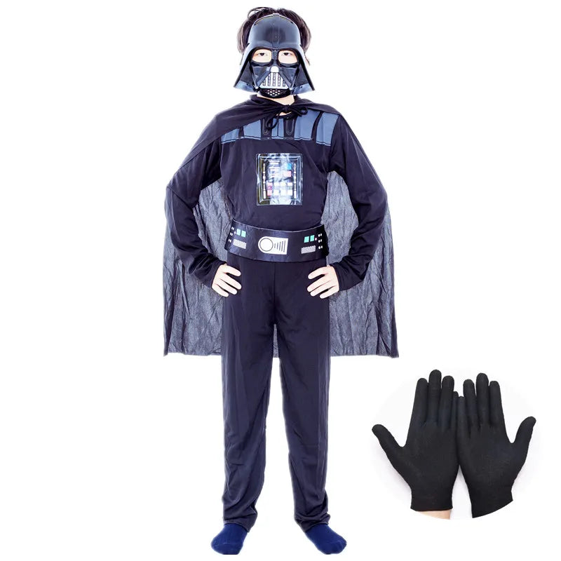 Boys Classic Darth Vader Movie Mask Costume – Printed Cape Armor Onesie for Halloween Kids Fantasy Cosplay