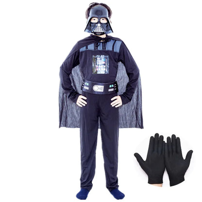 Boys Classic Darth Vader Movie Mask Costume – Printed Cape Armor Onesie for Halloween Kids Fantasy Cosplay
