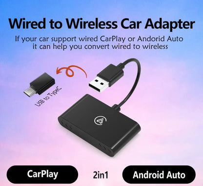 2-in-1 Wired to Wireless CarPlay & Android Auto Adapter – Fast Connect Smart Dongle for Toyota, Mazda, Benz, Audi