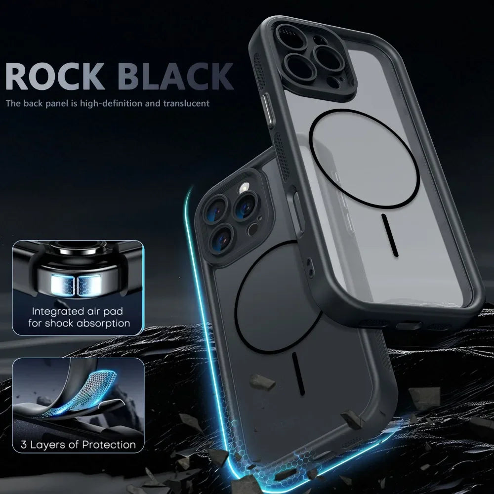 Luxury Matte MagSafe Transparent Case — Shockproof Magnetic Bumper Cover for iPhone 11–17 Pro/Max/Plus/Air