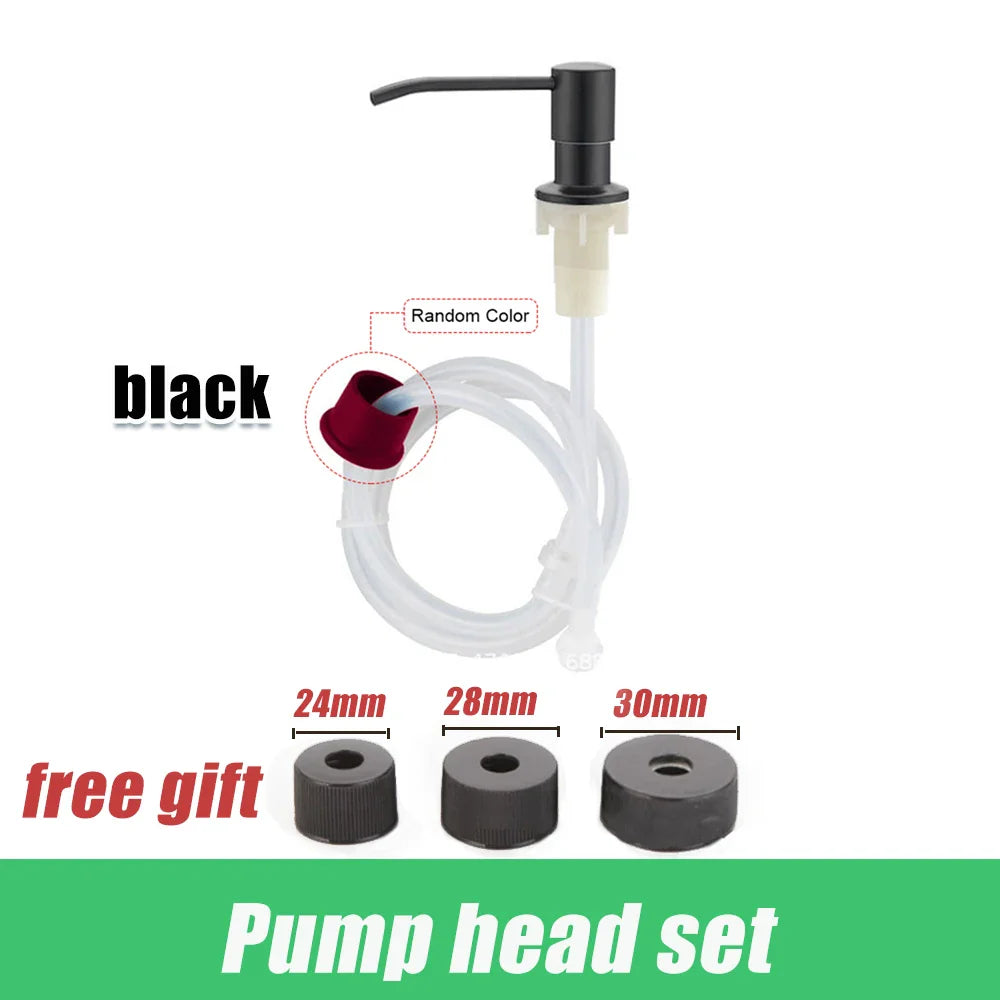 304 Stainless Steel Kitchen Sink Soap Dispenser — Extension Tube & Pump Head for 350/500ml Dish Soap Bottles