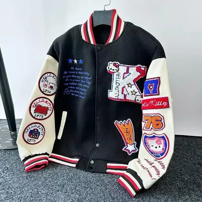 Hello Kitty Baseball Jacket Hoodie – Unisex Sport Coat, Warm Motorcycle Cardigan, Printed Top for Men & Women