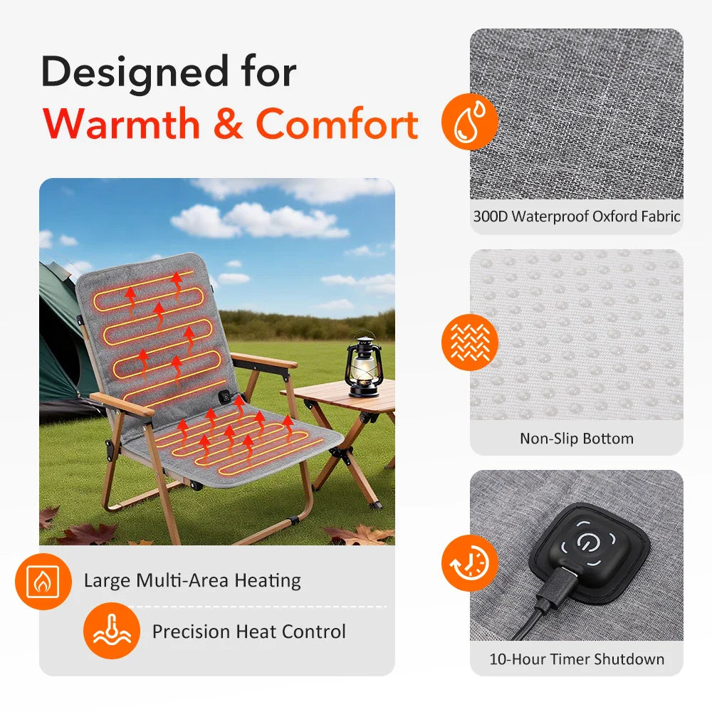 Electric Heated Seat Cushion 43x43cm / 43x90cm – 3-Temperature Adjustable Heating Mat for Office, Camping & Chair Backrest
