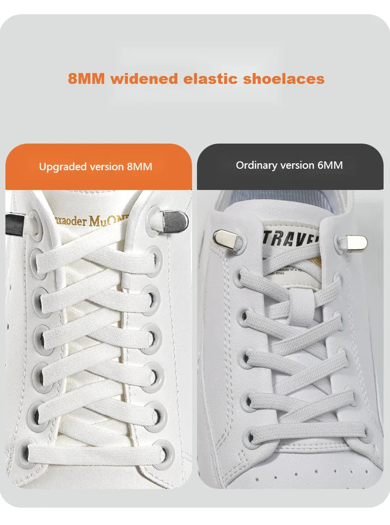 No-Tie 8MM Flat Elastic Shoelaces – Quick Sneakers Laces for Kids & Adults, Shoe Accessories