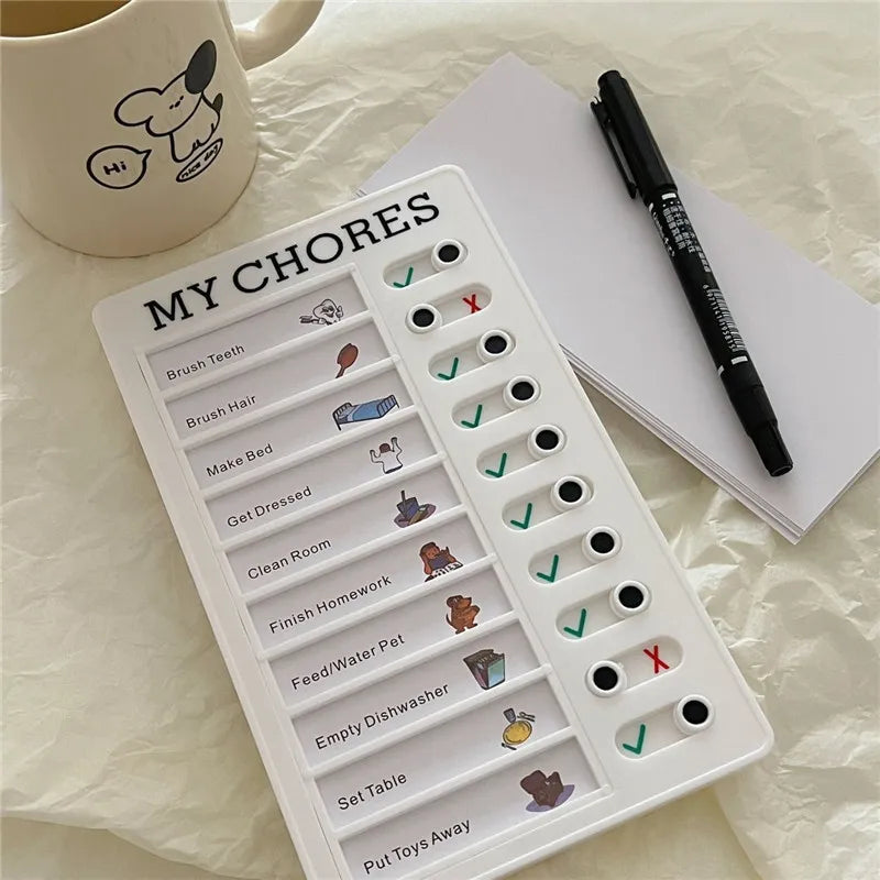 Reusable My Chores Checklist Daily Planner - Kid's Plastic Memo Board for Chore Chart, Responsibility, and Behavior Self-Discipline