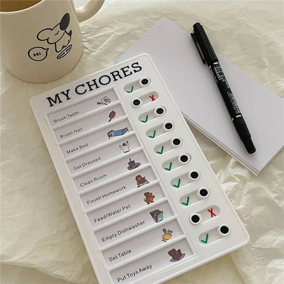 Reusable My Chores Checklist Daily Planner - Kid's Plastic Memo Board for Chore Chart, Responsibility, and Behavior Self-Discipline