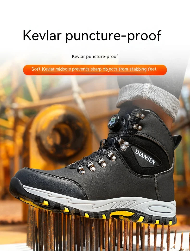 Rotating Button Safety Shoes for Men – Steel Toe, Indestructible, Puncture-Proof Work Sneakers & Protective Boots