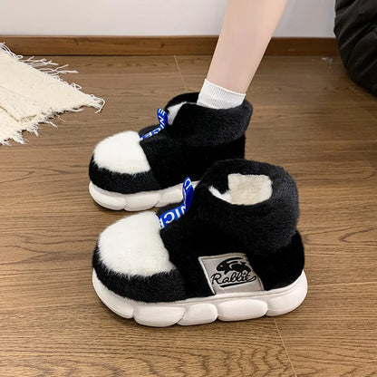 2025 Winter Warm Plush Slippers – High-Top Platform Indoor Snow Boots for Women & Men, Cozy Home Shoes with Soft Lining