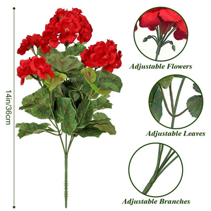 Artificial Geranium Silk Flower Bush – Outdoor Faux Floral for Wedding, Home, Garden & Table Décor