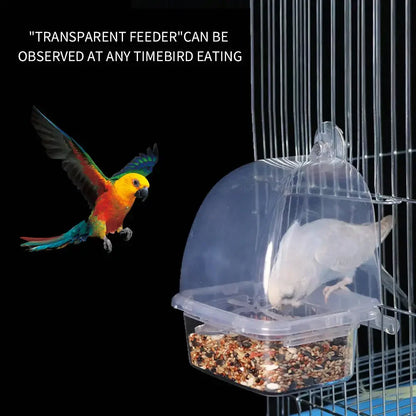 Transparent Bird Cage Feeder - Large Capacity Splash-Proof Plastic Food Trough for Parrots & Small Birds