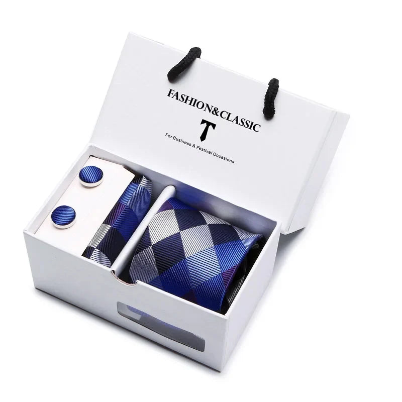 Black Paisley Tie Set - Men's Necktie, Pocket Square & Cufflinks Gift Box for Weddings & Formal Wear