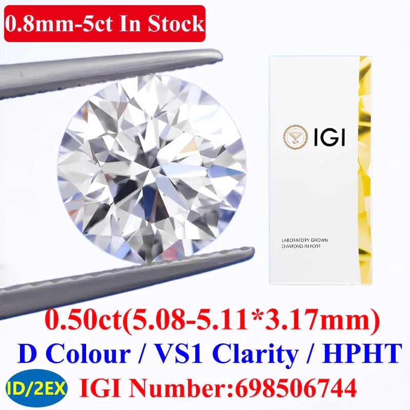 0.1–5CT Super White Lab-Grown Diamond Loose — IGI/GIA Certified, HPHT & CVD, DEFG VVS-SI, Diamond Tester Approved for Wedding Jewelry