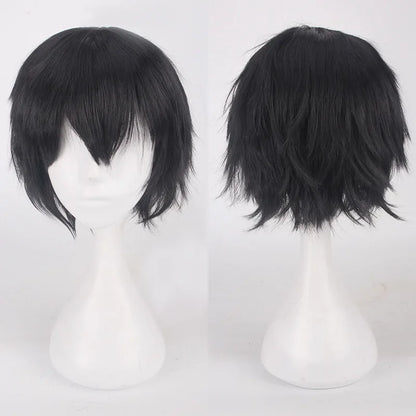 Unisex Synthetic Anime Cosplay Wig – Short Straight Heat-Resistant Hair in Red, White, Pink, Gray & Brown