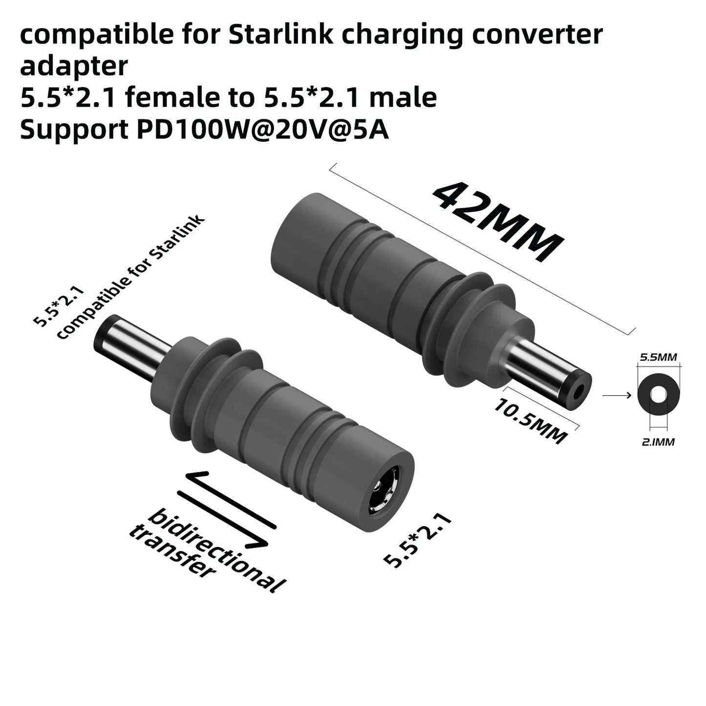 Starlink Mini 2M (6.6ft) DC Power Type-C Replacement Cable – Waterproof Outdoor Barrel Jack Charging Cable