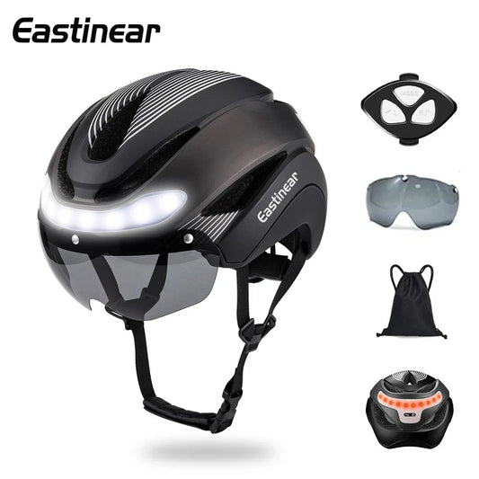 Eastinear Ultralight Road Bike Helmet with LED Lights – Magnetic Goggles & Sun Visor Cycling Racing Helmet for Adults (400g)