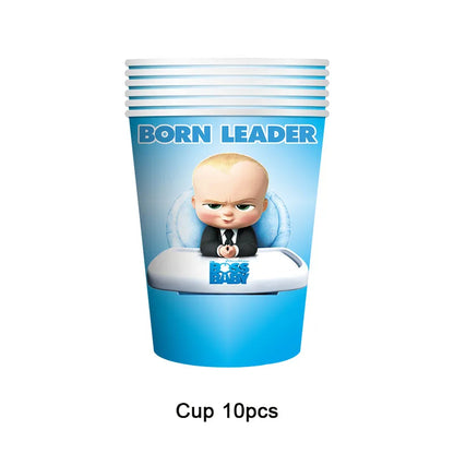 Cartoon Boss Baby Birthday Party Set - Disposable Tableware, Backdrop & Balloons for Kids Baby Shower Decor