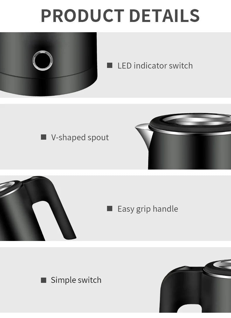 500ML Stainless Steel Portable Electric Kettle — Travel Water Boiler Pot for Hotel, Home, Kitchen, Tea, and Coffee