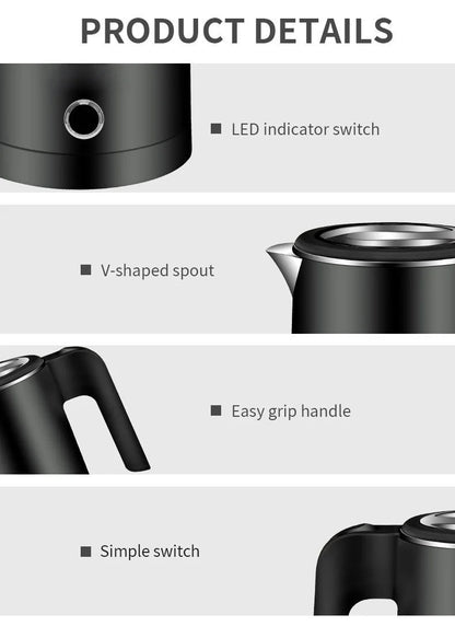 500ML Stainless Steel Portable Electric Kettle — Travel Water Boiler Pot for Hotel, Home, Kitchen, Tea, and Coffee