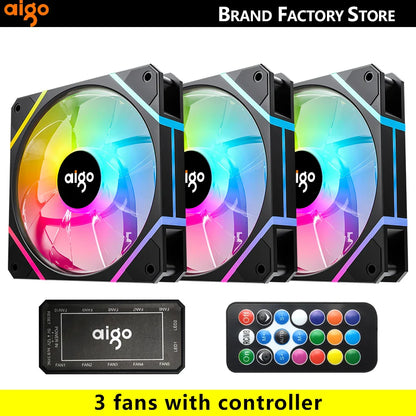 Aigo AM12 RGB PC Fan Kit — 120mm ARGB Water Cooler & Case Cooling Fans with 6-Pin Controller