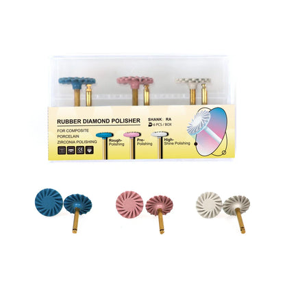 6pcs Dental Rubber Polisher Kit – Composite Resin Diamond Polishing Discs, 14mm Spiral Flex Wheels