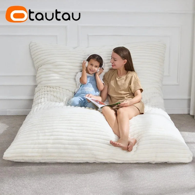 OTAUTAU Faux Fur Bean Bag Cover - 140x180cm Soft Plush Pillowsac No Filler