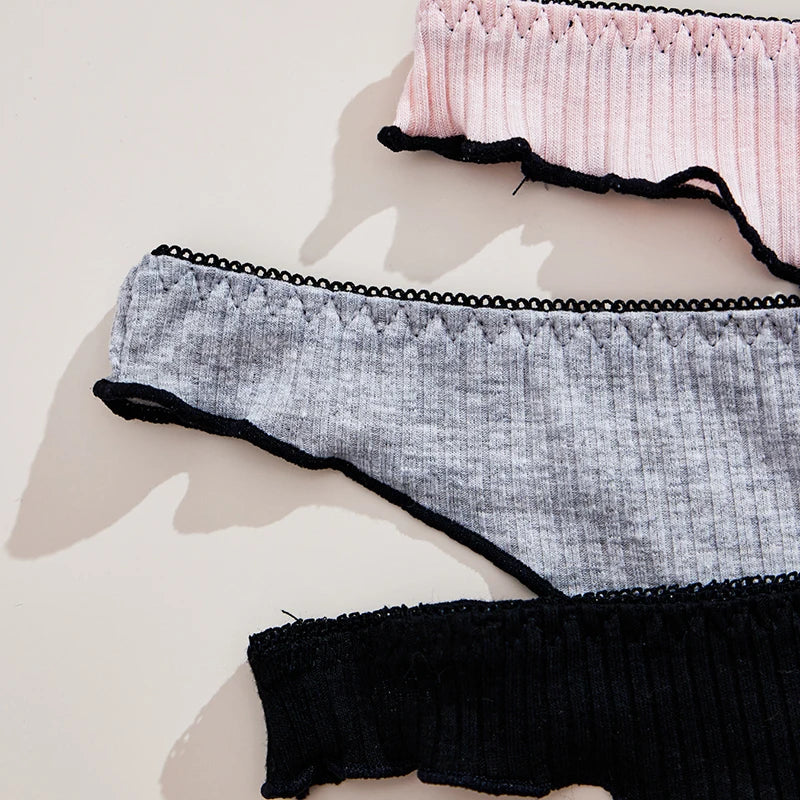 3Pcs Women's Low-Rise Thong Panties - Solid Color Cotton Lingerie for Comfort & Style