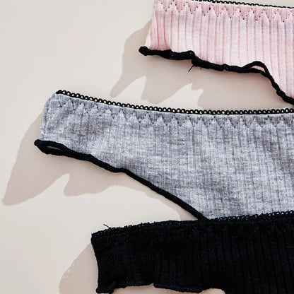 3Pcs Women's Low-Rise Thong Panties - Solid Color Cotton Lingerie for Comfort & Style