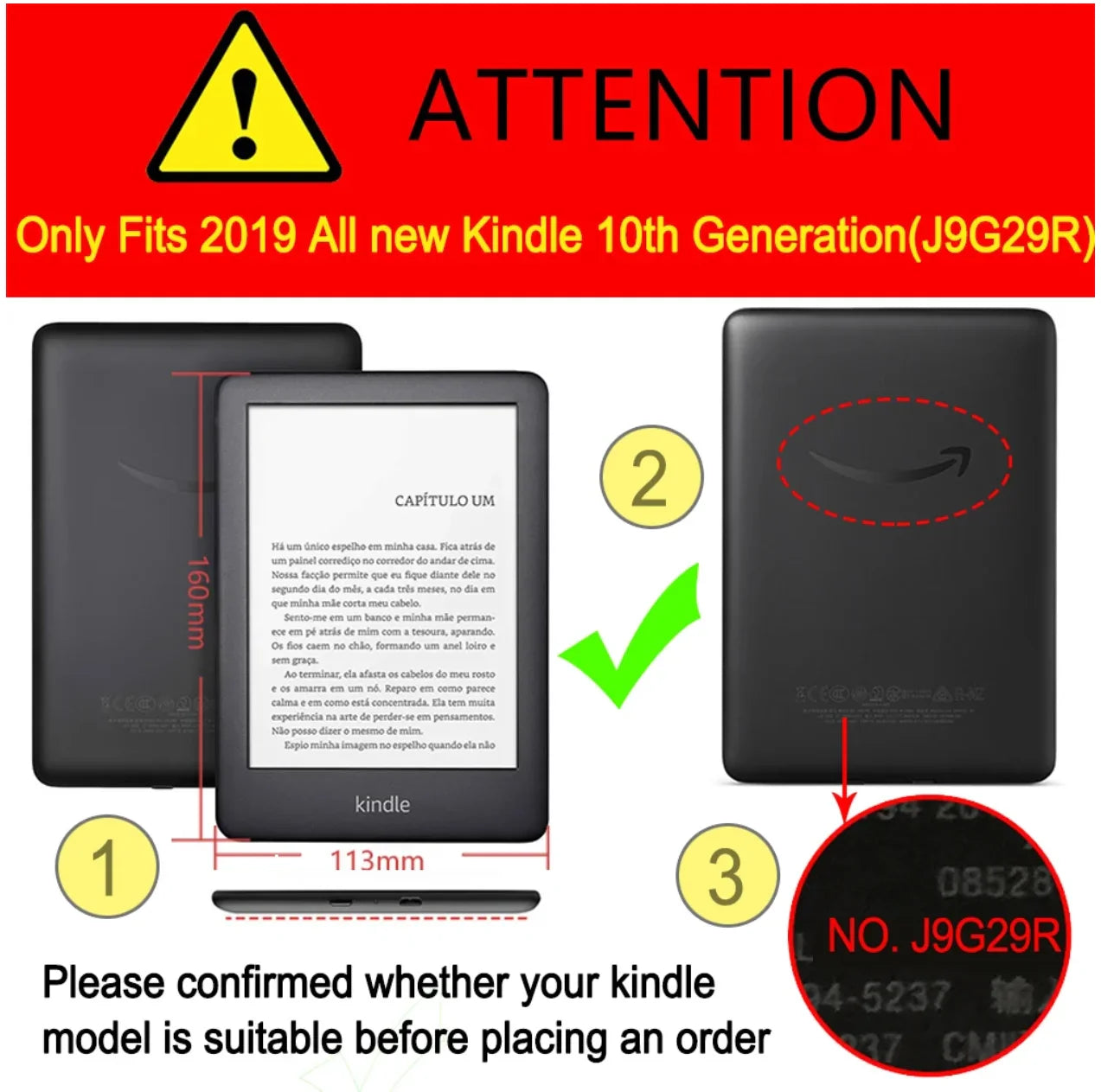 Kindle 10th Gen 6" Leather Case – Hand Strap & Screen Protector Cover with Wake/Sleep Function (2019, J9G29R)