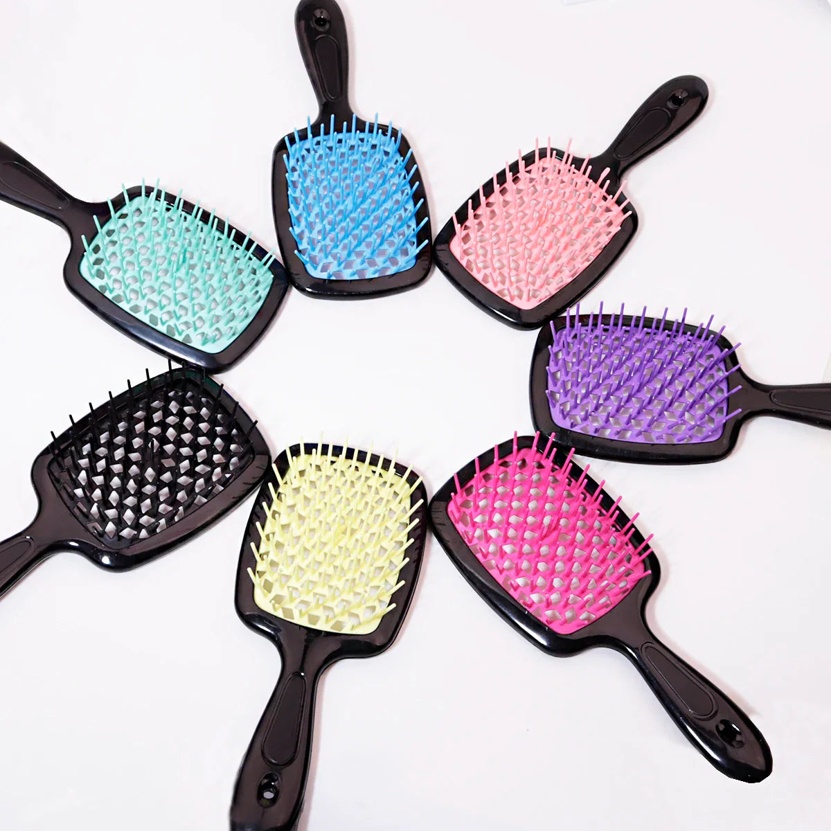 Tangled Hair Combing Massage Brush — Hollow Curly Hair Salon Brush for Real Hair & Wigs
