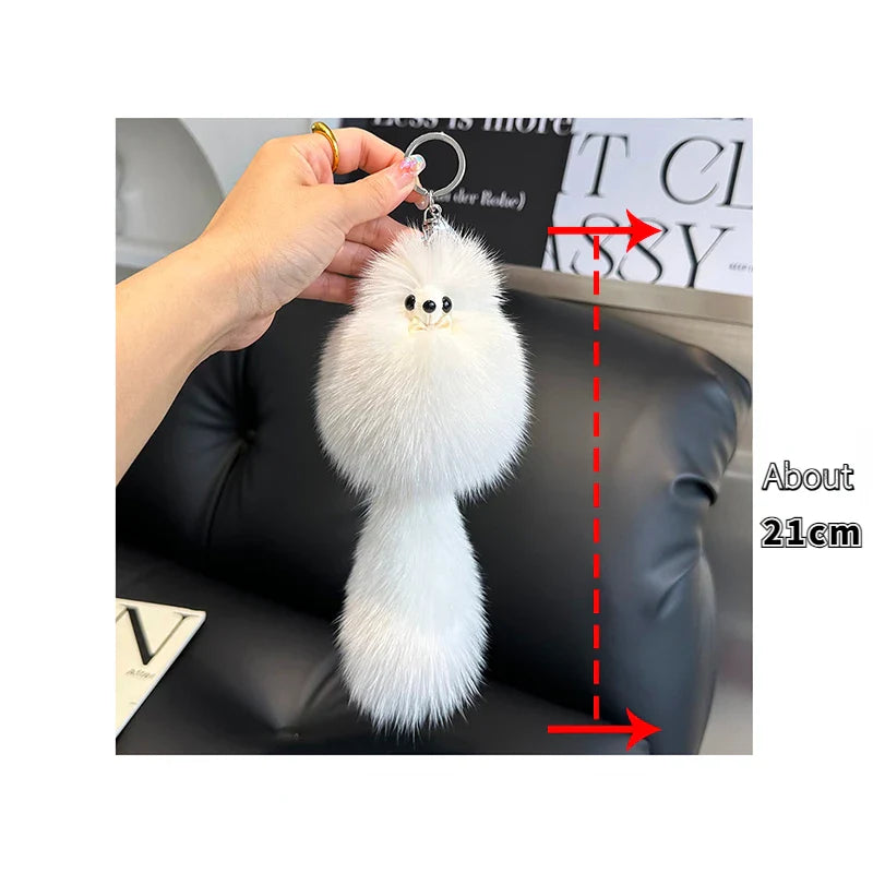 2024 Cute Real Fox Fur Plush Keychain – Pompom Bag Pendant & Car Key Ring Toy for Girls