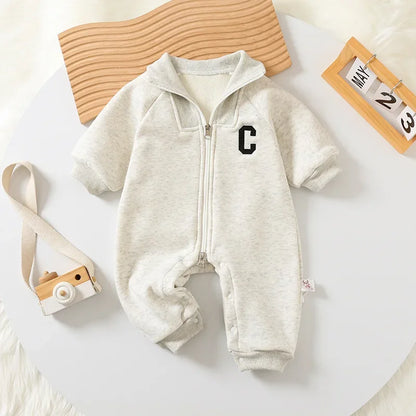 2024 Autumn Winter Baby Romper — Thick Lined Boys Jumpsuit with Fur, Toddler Outfit for Cold Weather