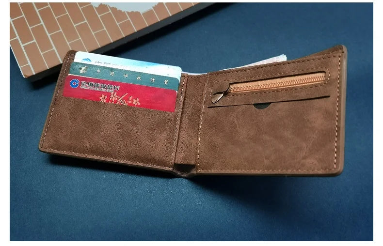 Retro Men’s Leather Wallet – Slim Money Purse with Coin Bag & Zipper, Stylish Dollar Design