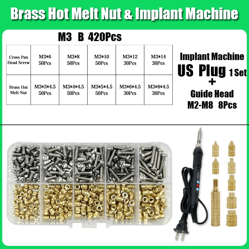 M2 M3 M4 Brass Insert Nuts for Bolt & Screw Implantation – Hot Melt Knurled Thread & Soldering Iron Tip for 3D Printer
