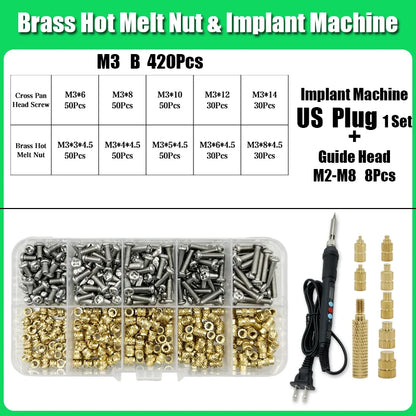 M2 M3 M4 Brass Insert Nuts for Bolt & Screw Implantation – Hot Melt Knurled Thread & Soldering Iron Tip for 3D Printer