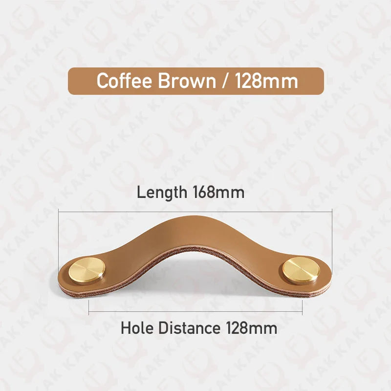 KAK Cowhide Leather Cabinet Handles – Nordic Style Furniture Pulls for Kids Room, Brass & Copper Kitchen Drawer Knobs, Door Hardware