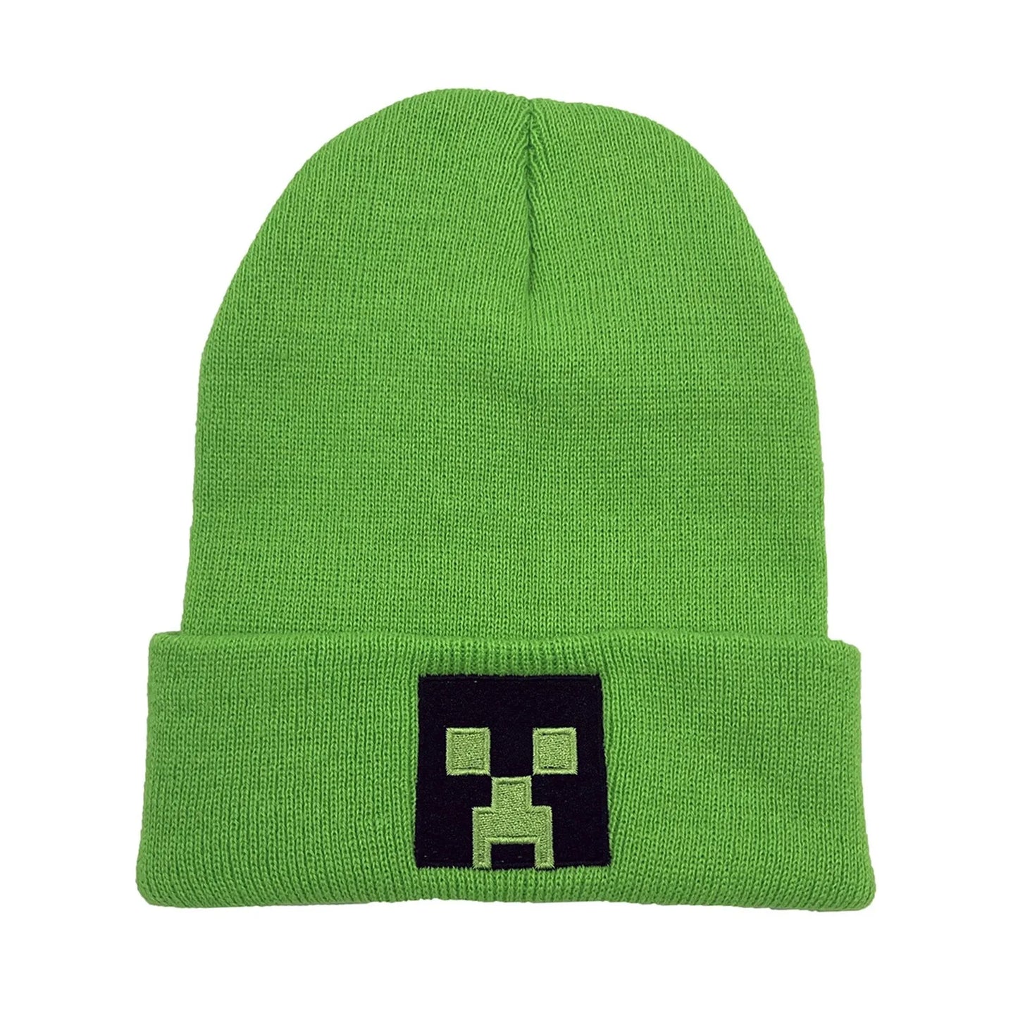 Unisex Black Knit Beanie Hat – Embroidered Green Face Design, Warm Winter Cap for Men & Women