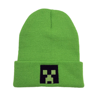Unisex Black Knit Beanie Hat – Embroidered Green Face Design, Warm Winter Cap for Men & Women
