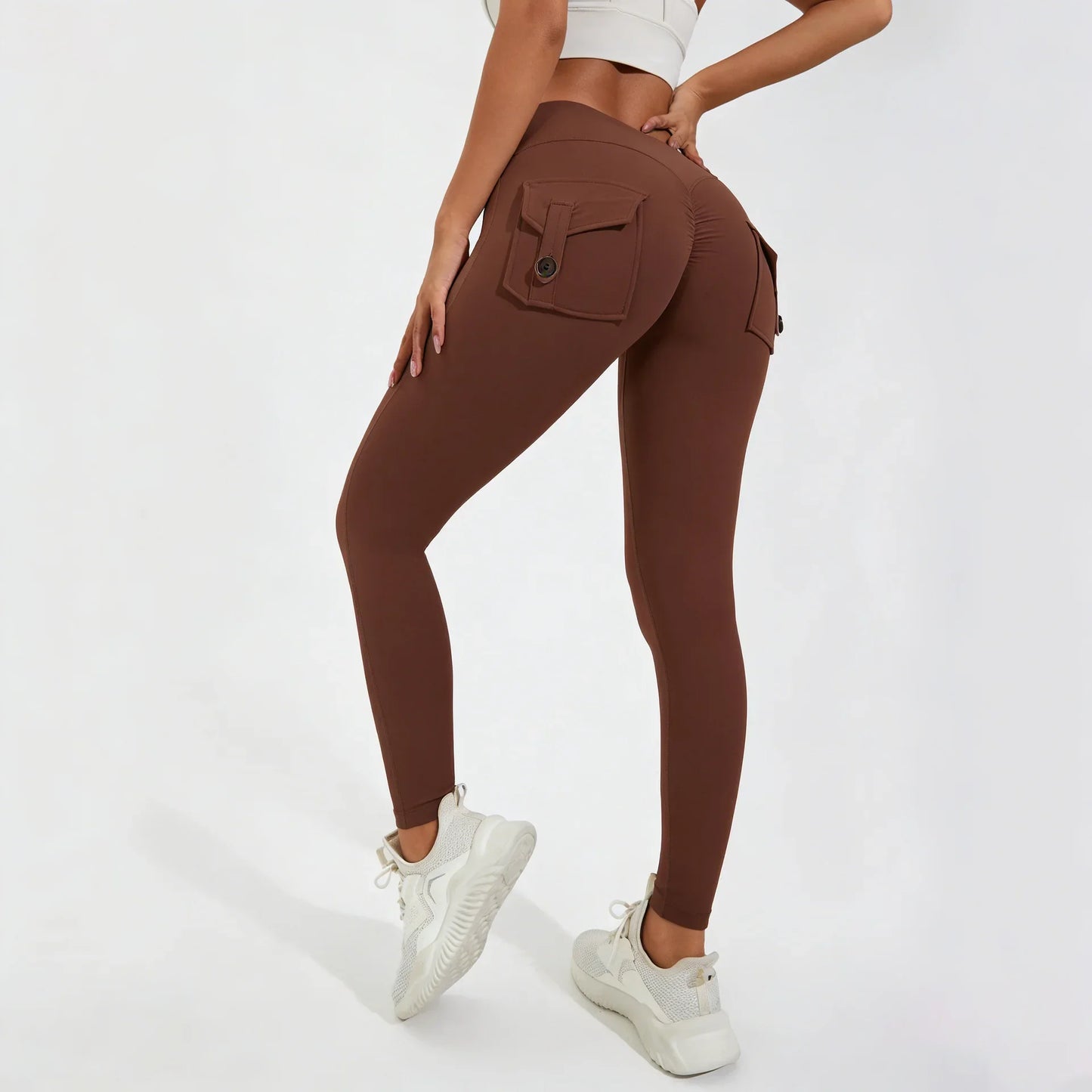 DIAS FIT JOY Women’s Nylon Yoga Pants – High-Waisted Butt-Lifting Tight Leggings with Pockets, Breathable No-T-Line Fitness Wear