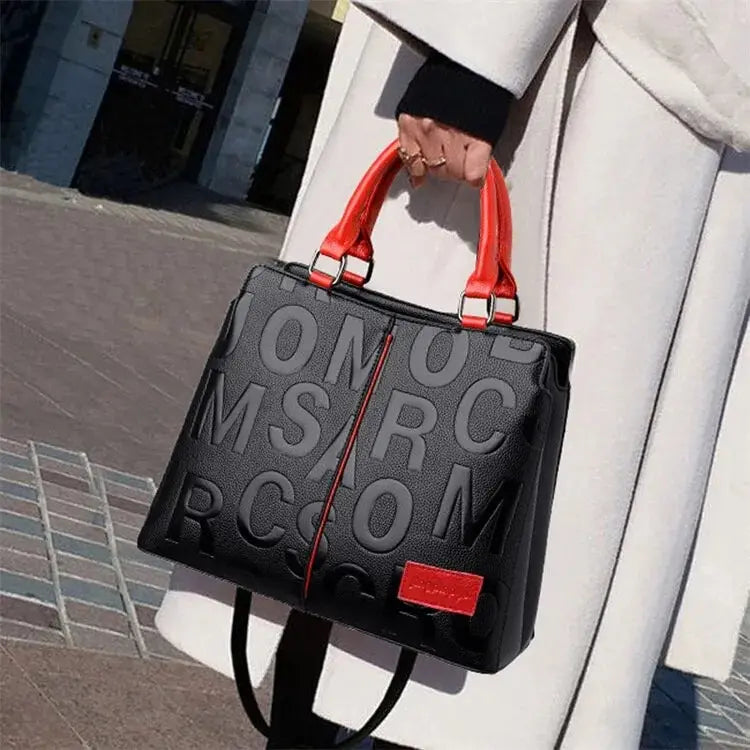 2023 New Fashion Large Capacity Shoulder Handbag - Solid Color, Soft Leather, Letter Embossed Ladies' Bag
