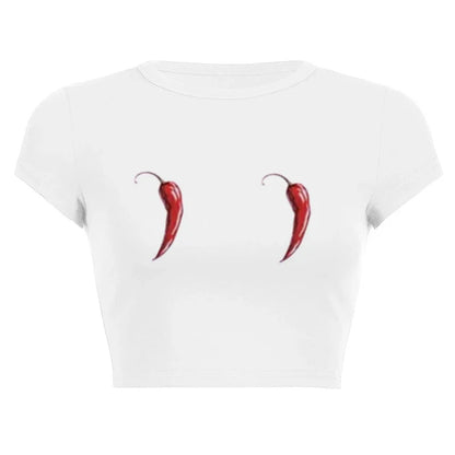 Harajuku Y2K Women’s White Crop Top – Casual Short Loose Summer Tee