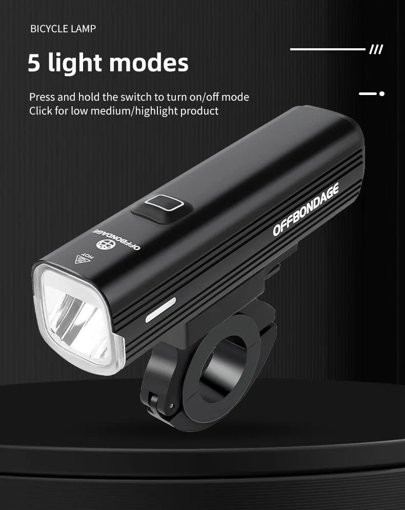 OFFBONDAGE 1000 Lumen Bicycle Light - USB Charging Bike Headlight & Power Bank | MTB & Road Highlight Flashlight for Handlebar