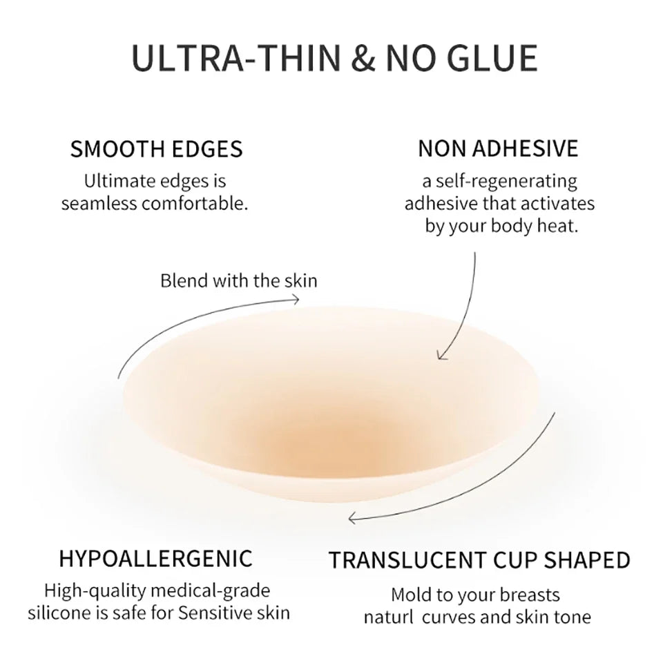 2 Pairs Ultra-Thin Silicone Nipple Covers – Reusable Adhesive Breast Pasties, Invisible Boob Protection Stickers