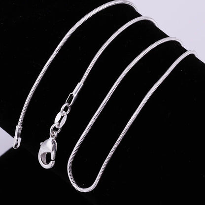 10PCS 925 Sterling Silver Snake Chain Necklaces — 1mm, 16–30 Inch for Women & Men, Fashion Jewelry
