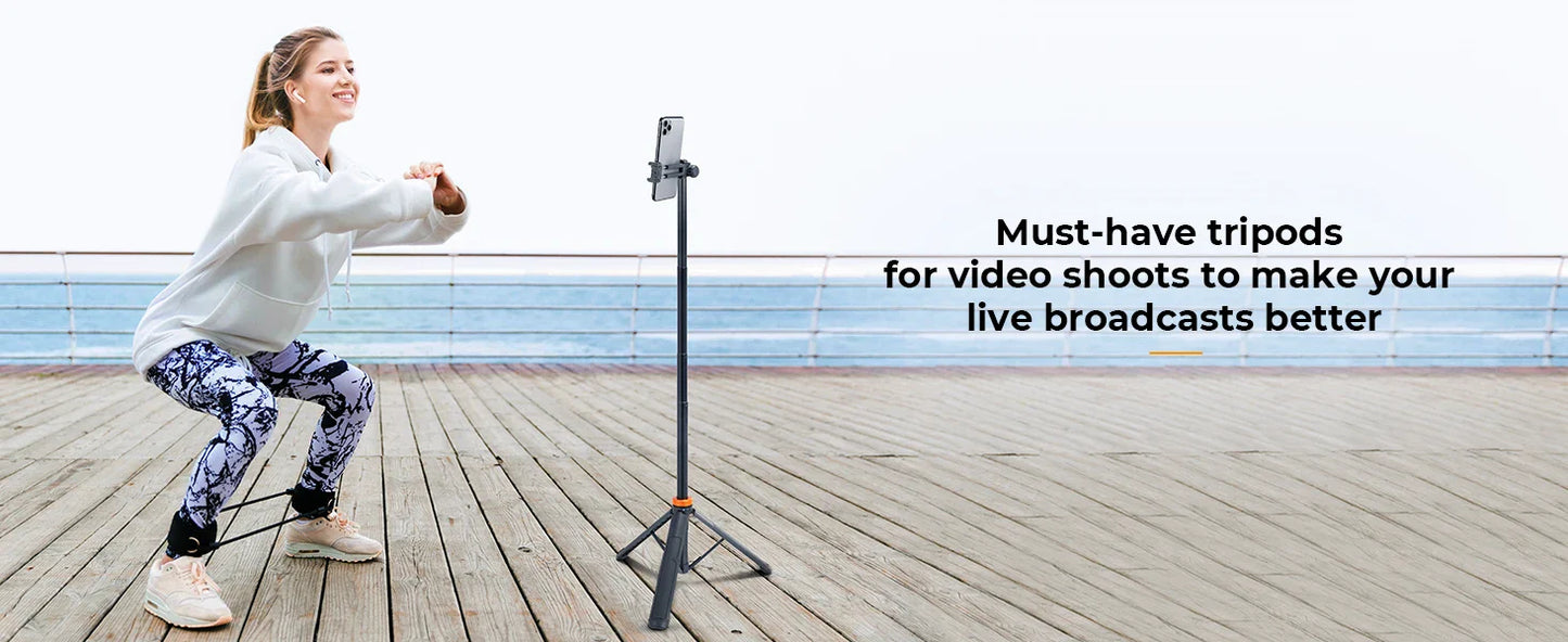K&F Concept MS08 62'' Phone Tripod – 1.58m Selfie Stick with Bluetooth Remote & GoPro Adapter (Black & Orange)