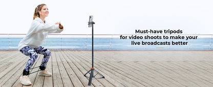 K&F Concept MS08 62'' Phone Tripod – 1.58m Selfie Stick with Bluetooth Remote & GoPro Adapter (Black & Orange)