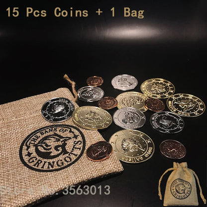 16 Pcs/set HP Bank Coins – 15 Coins & 1 Bag, Cosplay Wizard School Prop