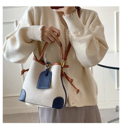 2022 New Korean Style Fashionable Portable Bucket Bag – Trendy Canvas Contrast Texture Messenger Bag