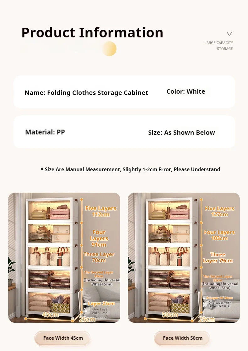 2025 Folding Living Room Cabinet – Multifunction Rolling Closet Organizer with Large Capacity Storage