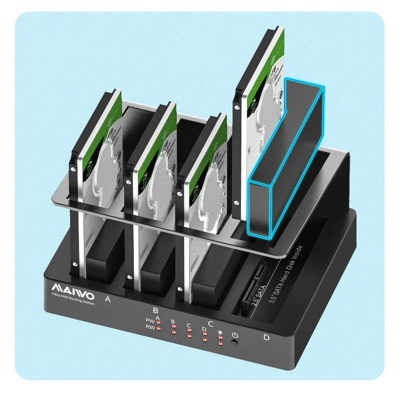 4-Bay SATA to USB 3.0 Hard Drive Enclosure – External Multi-Bay Docking Station for 2.5" & 3.5" HDD/SSD