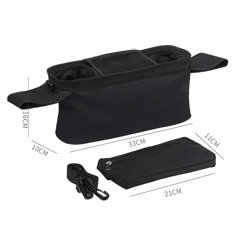 Baby Stroller Storage Bag — Large Capacity Travel Hanging Mummy Bag with Phone & Bottle Holder, Diaper Bag for Pram Accessories